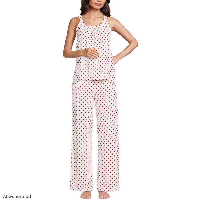 ランズ挙げ句の果て レディース アンダーお召しもの ナイト爵お召しもの ズボン下 Women\u0027s Lands\u0027 End Cooling 2-Piece Pajama Tank Top \u0026 Pajama Pantset Ivory Redot 象牙色