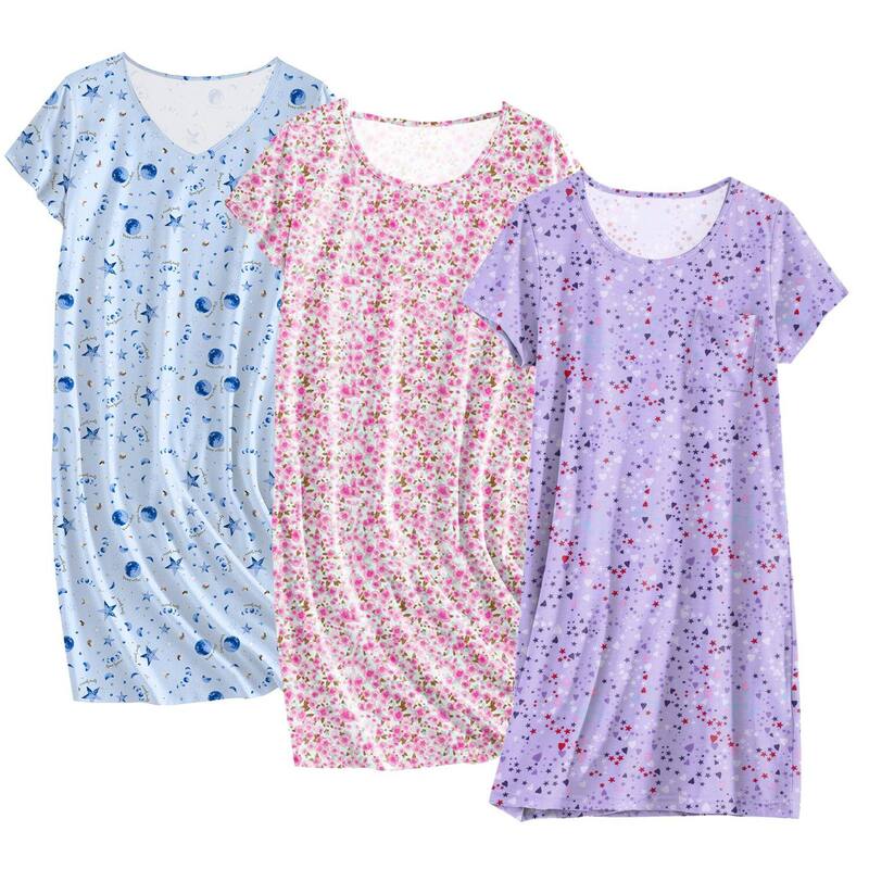 エコアー レディース アンダーお召しもの ナイト爵お召しもの プルオーバー 綿織物 Ekouaer Cottonightgowns for Women 3 Pack Sleepshirtshort Sleeve Night Shirtshirt Night Gown Pink Floral Purple サクラ色