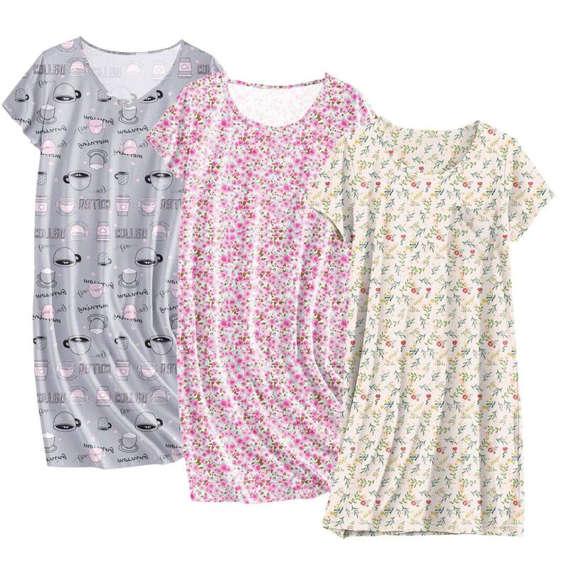 エコアー レディース アンダーお召しもの ナイト爵お召しもの プルオーバー 綿織物 Ekouaer Cottonightgowns for Women 3 Pack Sleepshirtshort Sleeve Night Shirtshirt Night Gown Silver Cream White 白いこと
