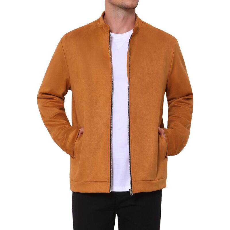 インスパイア シック レディース アウター ジャケット・ブルゾン ヴィンテージ スエード INSPIRE CHIC Men's Vintage Bomber Jacket Lightweight Stand Collar Zipper Casual Suede Jacket Orange オレンジ｜ReVida 店