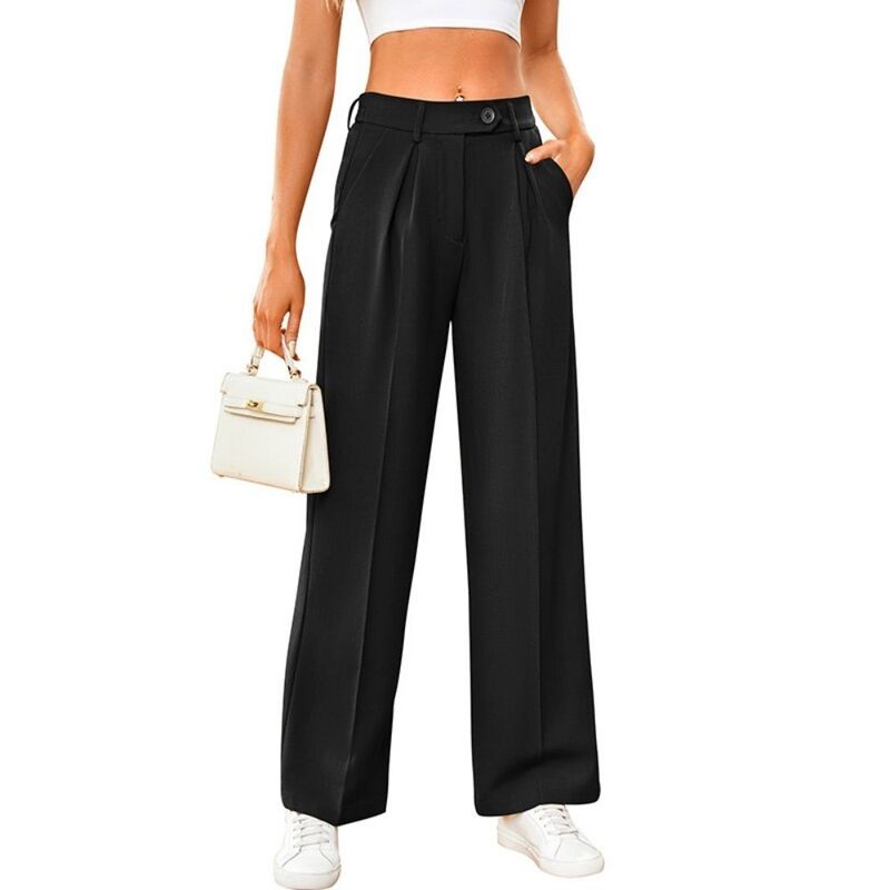救世主流行り物 レディース ボトムス 心地好いズボン下 ワイドレッグ Yesfashion Women\u0027s High Waisted Wide Leg Dress Pants Casual Office Work Trousers with Pockets Black 黒いこと