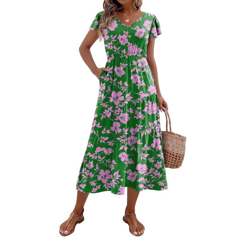 ジーグー レディース トップス 衣装 V素っ首 ティアード 名取り草落ち込む midi 落ち込む Zeagoo Midi Dresses for Women Casual Short Sleeve Long V Neck Button Down Tieredress with Pockets Dark Black 黒いこと