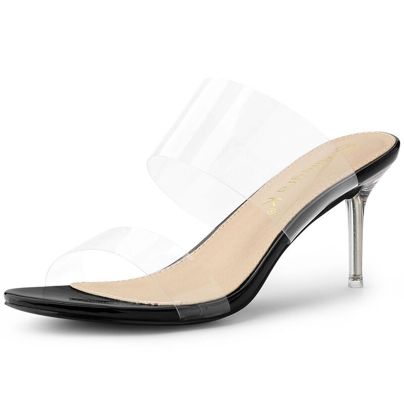 アレグラ ケー レディース シューズ パンプス サンダル ヒール ALLEGRA K Women's Clear Slide Stiletto Heel Sandals Black ブラック｜ReVida 店