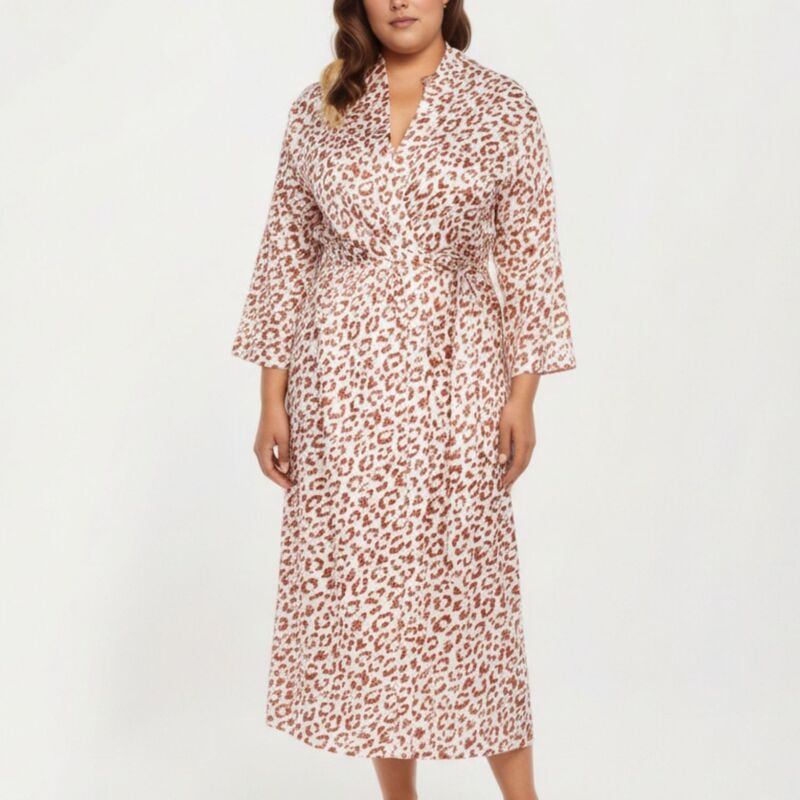 アンナカシ レディース アンダーお召しもの ナイト爵お召しもの 刷り上げる 繻子 絹地 Anna-Kaci Women\u0027 satin Leopard Print Robe with Waistie Soft Silky Fabric Wide Sleeves White 白いこと