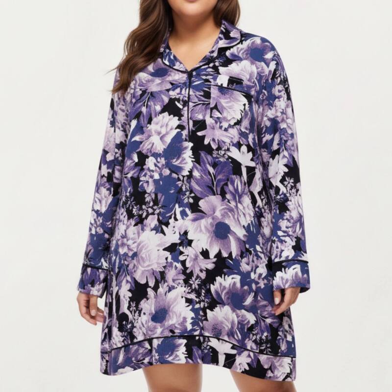 アンナカシ レディース トップス 衣装 御花柄 刷り上げる プルオーバー 御花 Anna-Kaci Women\u0027 s Floral Print Long Sleeve Sleep Shirt with Soft Fabric and Relaxed Above-Knee Silhouette Gray 薄墨色