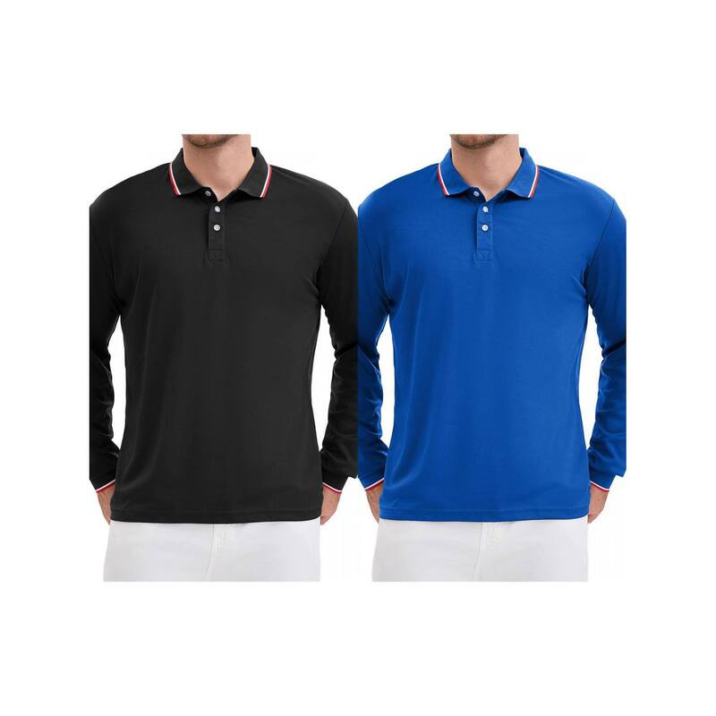 インスパイア シック レディース トップス Tシャツ レギュラーフィット ポロシャツ INSPIRE CHIC 2 Packs Men's Classic Regular Fit Solid Color Long Sleeves Business Golf Polo Shirt Black Royal Blue ブラック｜ReVida 店
