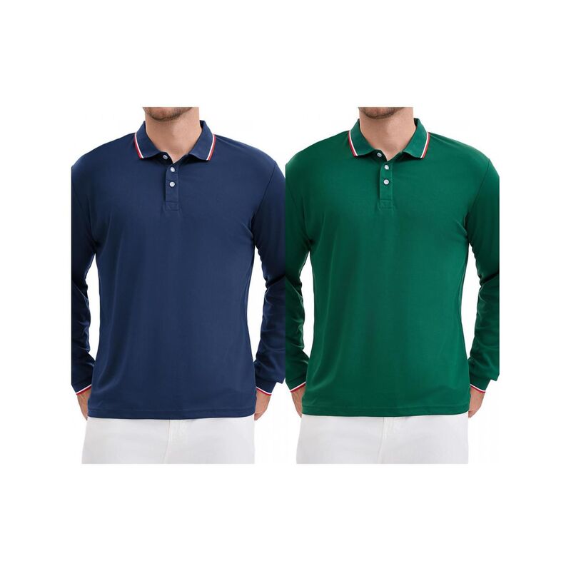 インスパイア シック レディース トップス Tシャツ レギュラーフィット ポロシャツ INSPIRE CHIC 2 Packs Men's Classic Regular Fit Solid Color Long Sleeves Business Golf Polo Shirt Greenavy Blue ネイビー｜ReVida 店