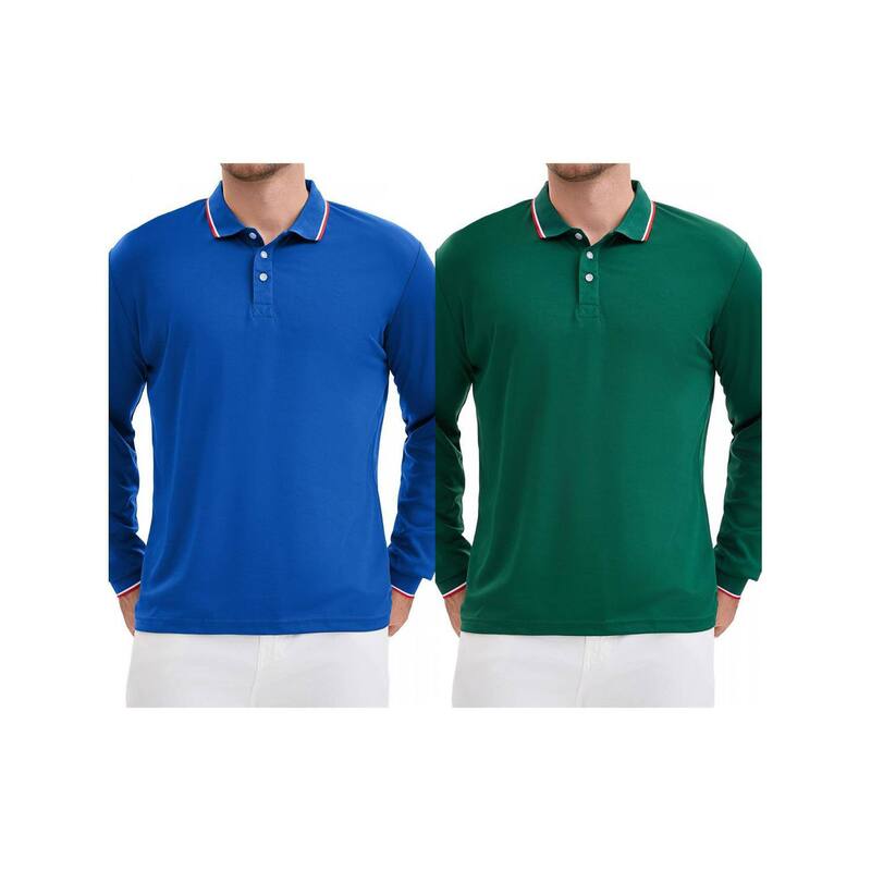 インスパイア シック レディース トップス Tシャツ レギュラーフィット ポロシャツ INSPIRE CHIC 2 Packs Men's Classic Regular Fit Solid Color Long Sleeves Business Golf Polo Shirt Green Royal Blue ブルー｜ReVida 店