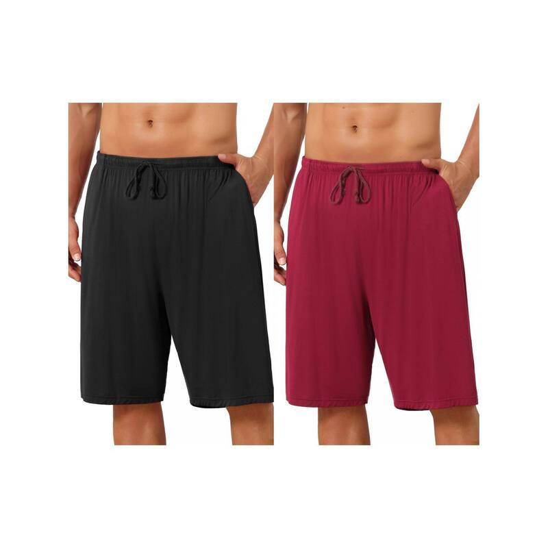 インスパイア 今めかしい レディース アンダーお召しもの ナイト爵お召しもの 遊撃手ズボン下 INSPIRE CHIC 2 Packsleepwear Bottom for Men\u0027s Comfortable Solid Color Lounge Drawstring Pajama Shorts Black Burgundy 黒いこと