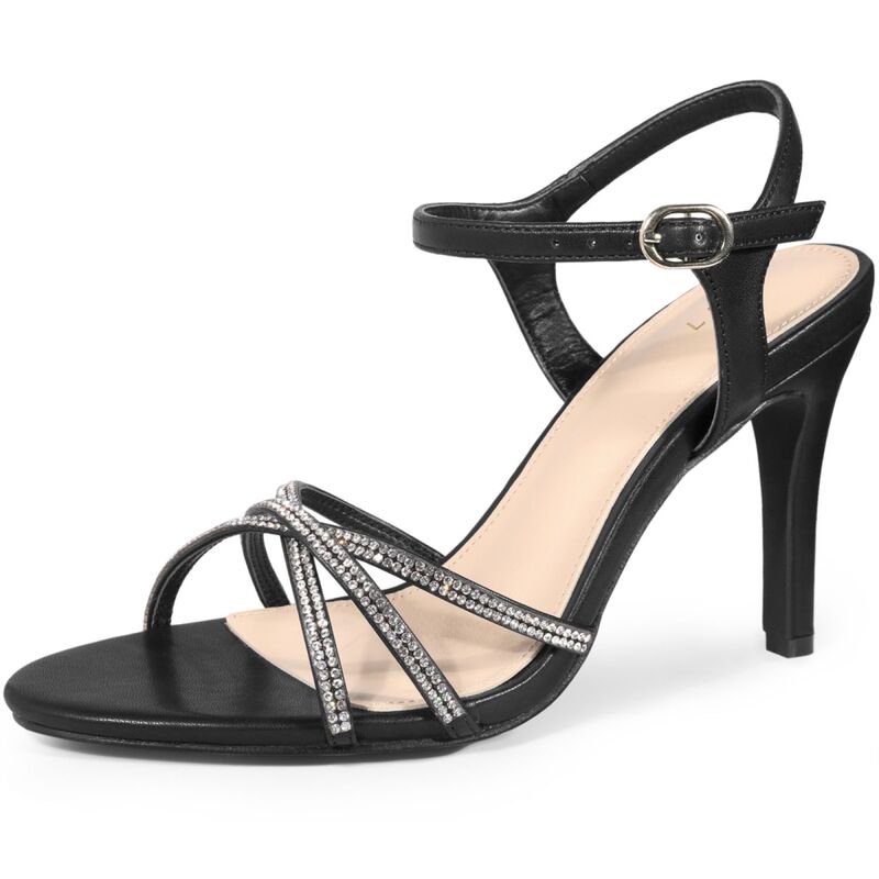 ブリスフルステップ レディース シューズ パンプス サンダル ヒール BLISSFUL STEP Women's Open Toe Rhinestone Heel Slingback Stiletto Heelsandals Black ブラック｜ReVida 店