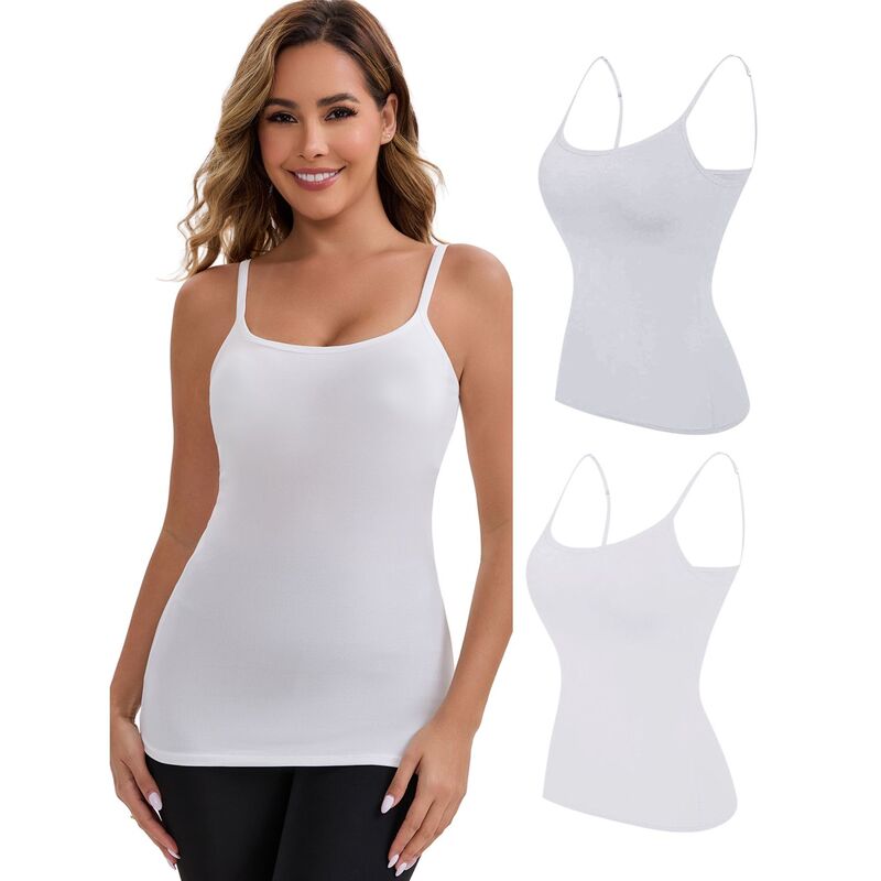 インスパイア シック レディース トップス Tシャツ INSPIRE CHIC Women's Adjustable Spaghetti Straps Tank Top Wireless Cup Slimming U Back Undershirts 3 Packs White Grey ホワイト|ReVida 店