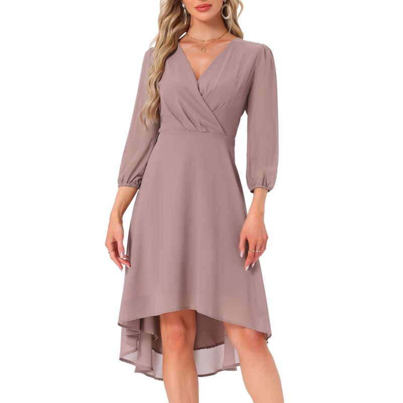インスパイア 今めかしい レディース トップス 衣装 シフォン midi シアー INSPIRE CHIC Women\u0027s Chiffon Dress Long Sheer Sleeve Wrap Cocktail Midi Dresses Grey Pink 薄墨色