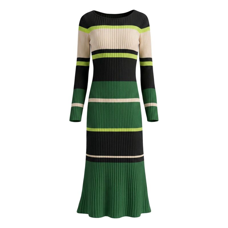 インスパイア 今めかしい レディース トップス 衣装 肋筋 スウェーター 編み物 INSPIRE CHIC Women\u0027striped Sweater Dress Long Sleeve Casual Work Ribbed Knit Bodycon Dresses Green 緑であること