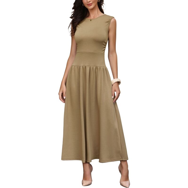 インスパイア 今めかしい レディース トップス 衣装 ご機嫌酉の方角 midi ノースリーブ INSPIRE CHIC Midi Dresses for Women\u0027s High Waist Sleeveless Pockets Casual Work Dress Khaki カーキ