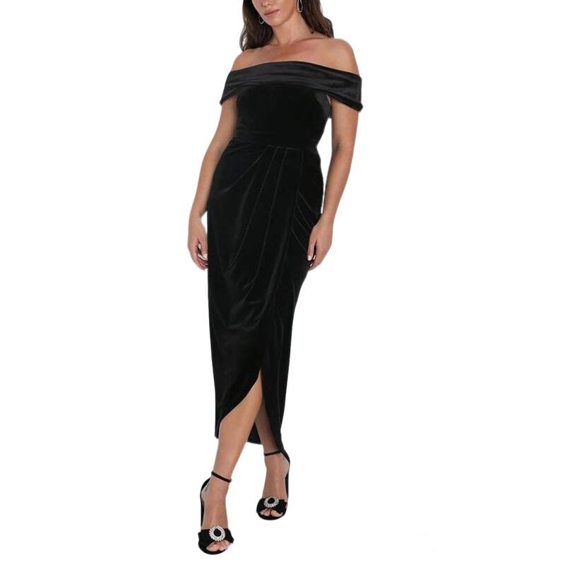読みやすい御花 レディース トップス 衣装 ギャザー 天鵞絨 マキシ ClearFlower Women\u0027summer Casual Velvet Off Shoulder Maxi Dress Ruched Short Sleeve Slit Party Long Dress Black 黒いこと