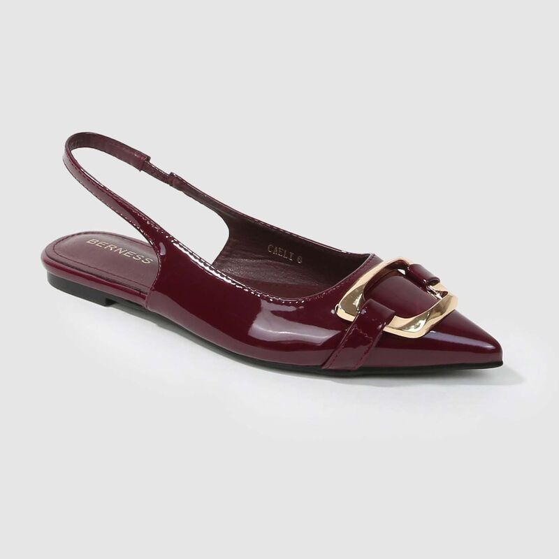 赤ちょうちんネス レディース シューズ サンダル BERNESS Caeli Slingback Flats with Gold Tone Buckle Wine ぶどう酒