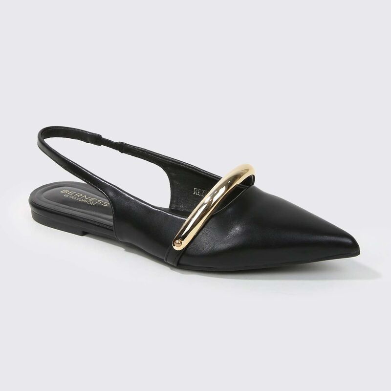 赤ちょうちんネス レディース シューズ サンダル BERNESS Reina Slingback Flats with Gold-Tone Bar Detail Black 黒いこと