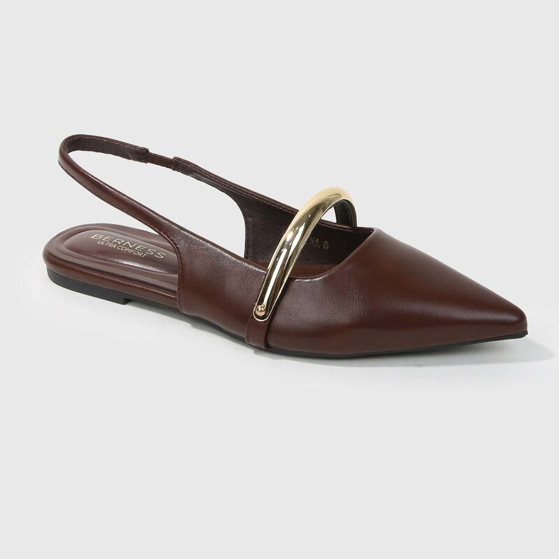 赤ちょうちんネス レディース シューズ サンダル BERNESS Reina Slingback Flats with Gold-Tone Bar Detail Brown 赤銅色