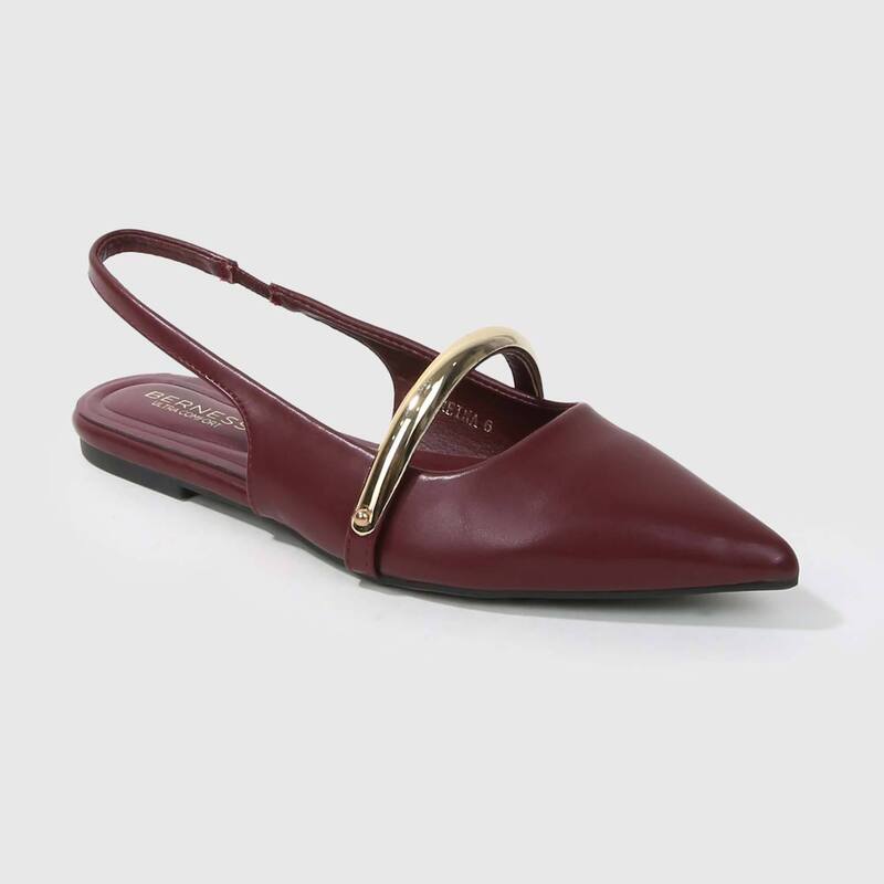 赤ちょうちんネス レディース シューズ サンダル BERNESS Reina Slingback Flats with Gold-Tone Bar Detail Wine ぶどう酒