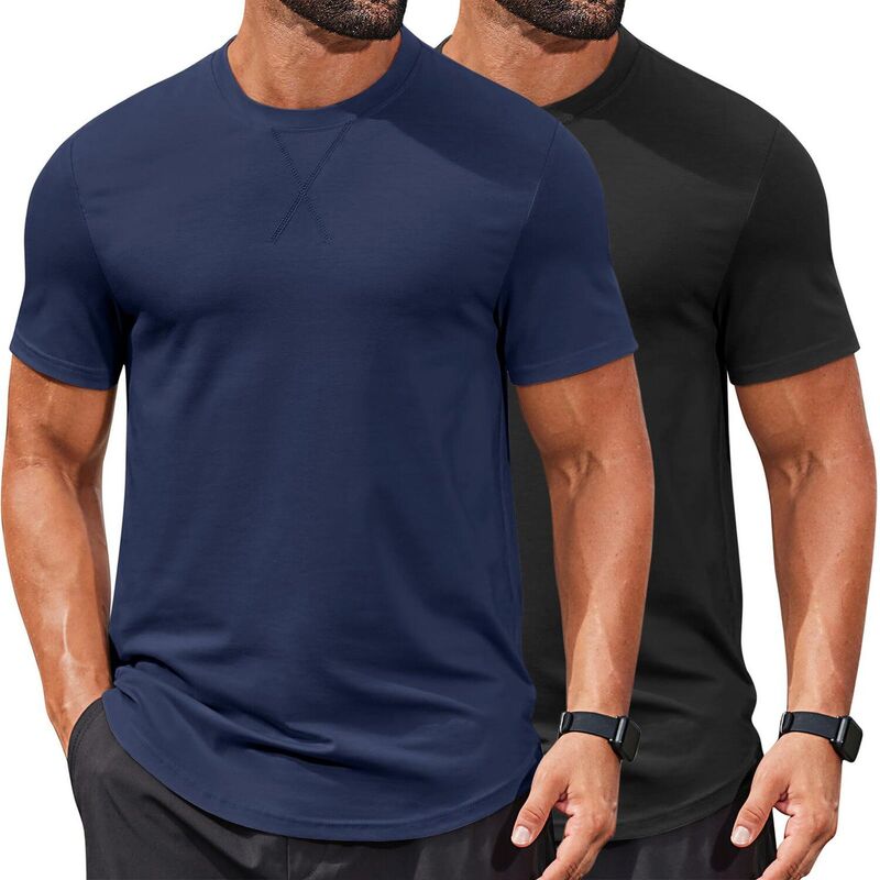 クーファンディ レディース トップス Tシャツ クルーネック コットン COOFANDY Mens T-Shirts Cotton Short Sleeve T Shirt Classicrew Neck Tees Casual Curved Hem Shirt Black Navy Blue ブラック|ReVida 店