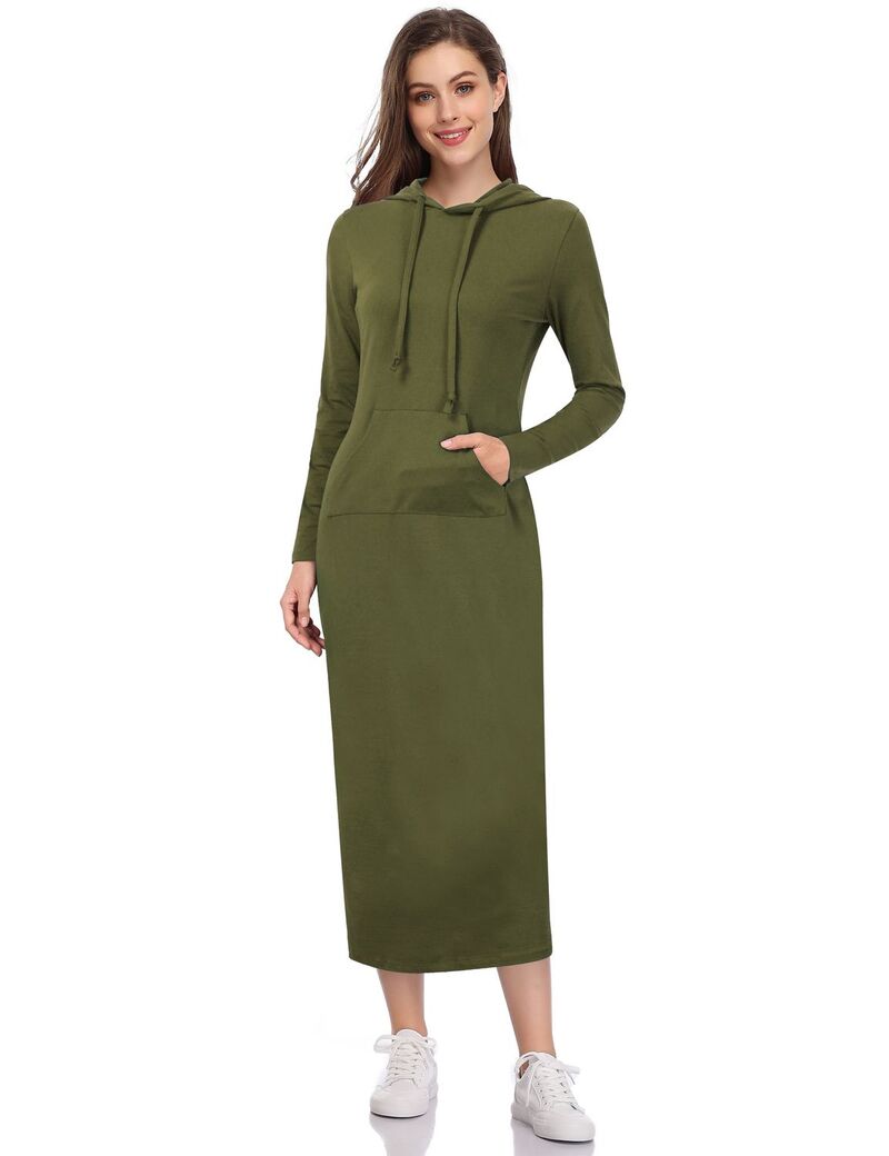 クリアラブ レディース トップス 衣装情の籠もった プルオーバー マキシ パーカー Clearlove Women\u0027s Casualong Sleeve Pocket Slim Pullover Maxi Hoodie Dressweatshirt Dresses Armygreen