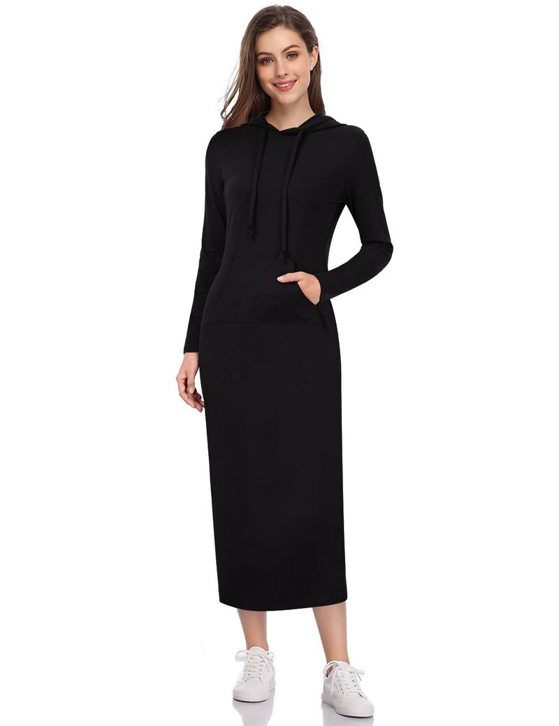 クリアラブ レディース トップス 衣装情の籠もった プルオーバー マキシ パーカー Clearlove Women\u0027s Casualong Sleeve Pocket Slim Pullover Maxi Hoodie Dressweatshirt Dresses Black 黒いこと