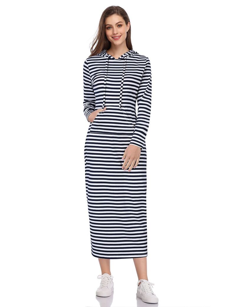 クリアラブ レディース トップス 衣装情の籠もった プルオーバー マキシ パーカー Clearlove Women\u0027s Casualong Sleeve Pocket Slim Pullover Maxi Hoodie Dressweatshirt Dresses Black White Stripe 白いこと