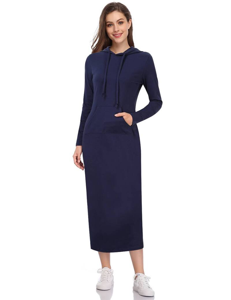 クリアラブ レディース トップス 衣装情の籠もった プルオーバー マキシ パーカー Clearlove Women\u0027s Casualong Sleeve Pocket Slim Pullover Maxi Hoodie Dressweatshirt Dresses Dark Blue 青色