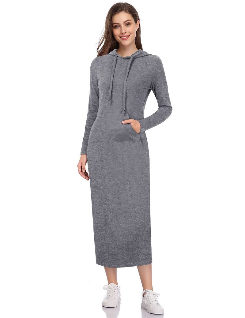 クリアラブ レディース トップス 衣装情の籠もった プルオーバー マキシ パーカー Clearlove Women\u0027s Casualong Sleeve Pocket Slim Pullover Maxi Hoodie Dressweatshirt Dresses Grey 薄墨色
