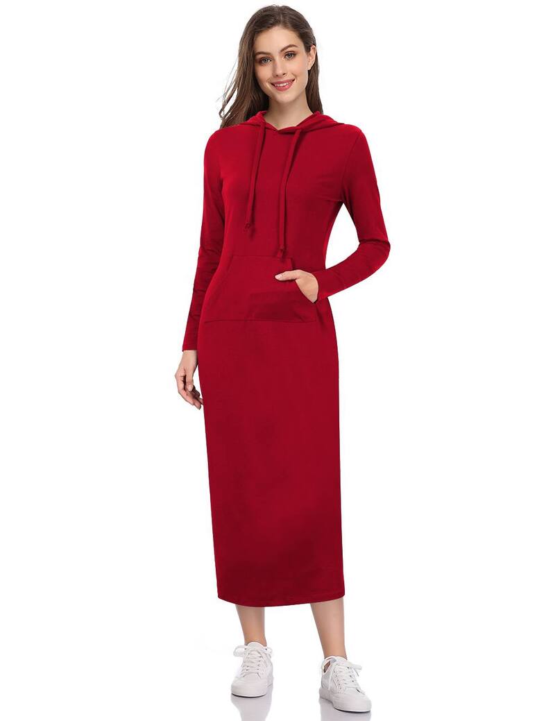 クリアラブ レディース トップス 衣装情の籠もった プルオーバー マキシ パーカー Clearlove Women\u0027s Casualong Sleeve Pocket Slim Pullover Maxi Hoodie Dressweatshirt Dresses Red 赤いこと