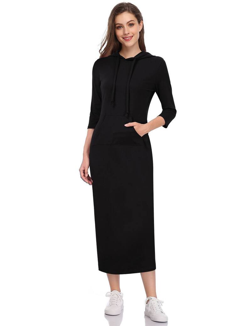 クリアラブ レディース トップス 衣装情の籠もった プルオーバー マキシ パーカー Clearlove Women\u0027s Casual 3/4 Sleeve Pocket Slim Pullover Maxi Hoodie Dressweatshirt Dresses Black 黒いこと