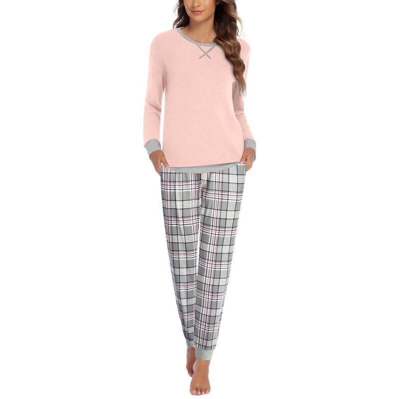 エコアー レディース アンダーお召しもの ナイト爵お召しもの Ekouaer Women ’ s Pajama Set Long Sleeve PJs 2 Piece Lounge Set with Pocket Pink Grey Plaid 薄墨色