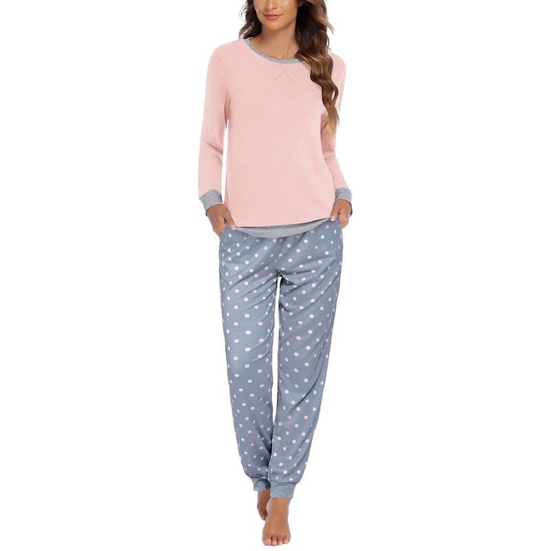 エコアー レディース アンダーお召しもの ナイト爵お召しもの Ekouaer Women ’ s Pajama Set Long Sleeve PJs 2 Piece Lounge Set with Pocket Pink Polka Dots サクラ色