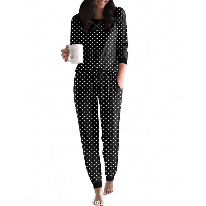 エコアー レディース アンダーお召しもの ナイト爵お召しもの Ekouaer Women ’ s Pajama Set Long Sleeve PJs 2 Piece Lounge Set with Pocket Polka Dots Black 黒いこと