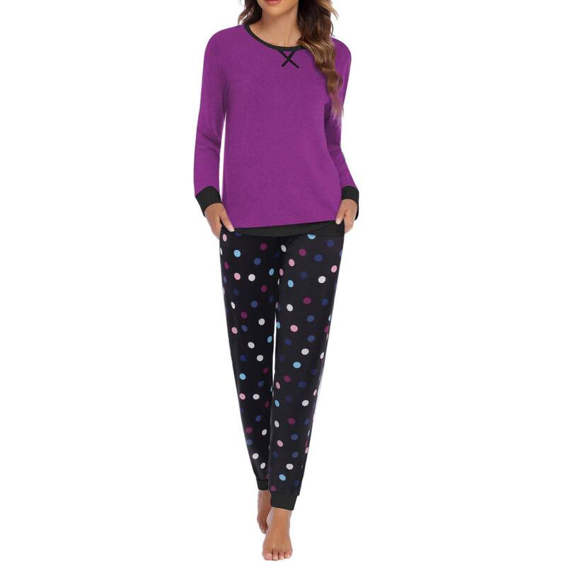 エコアー レディース アンダーお召しもの ナイト爵お召しもの Ekouaer Women ’ s Pajama Set Long Sleeve PJs 2 Piece Lounge Set with Pocket Purple Polka Dots パープル