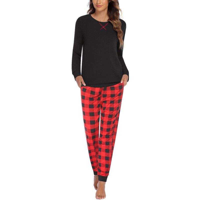 エコアー レディース アンダーお召しもの ナイト爵お召しもの Ekouaer Women ’ s Pajama Set Long Sleeve PJs 2 Piece Lounge Set with Pocket Red Plaid 赤いこと