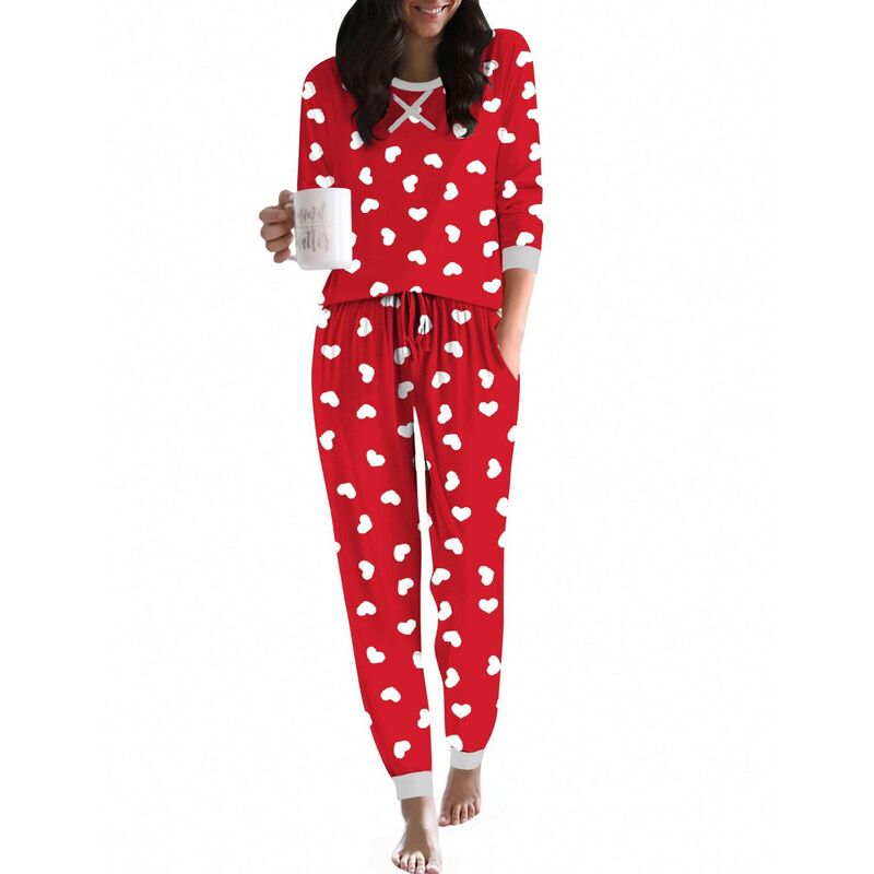 エコアー レディース アンダーお召しもの ナイト爵お召しもの Ekouaer Women ’ s Pajama Set Long Sleeve PJs 2 Piece Lounge Set with Pocket Red Print 赤いこと