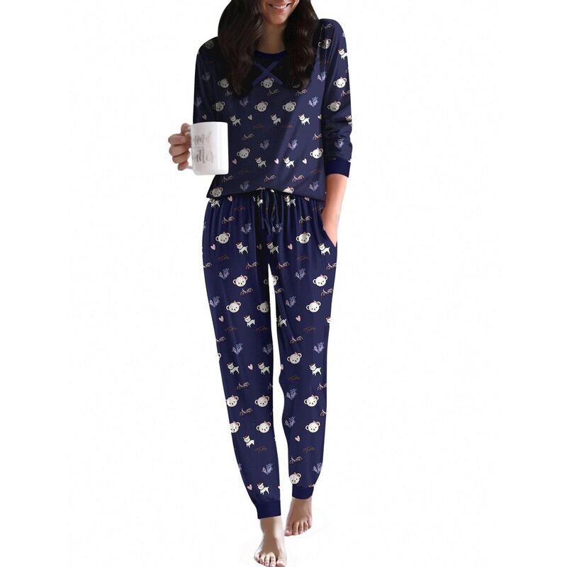 エコアー レディース アンダーお召しもの ナイト爵お召しもの Ekouaer Women ’ s Pajama Set Long Sleeve PJs 2 Piece Lounge Set with Pocketeddy Bear Navy 米国海軍