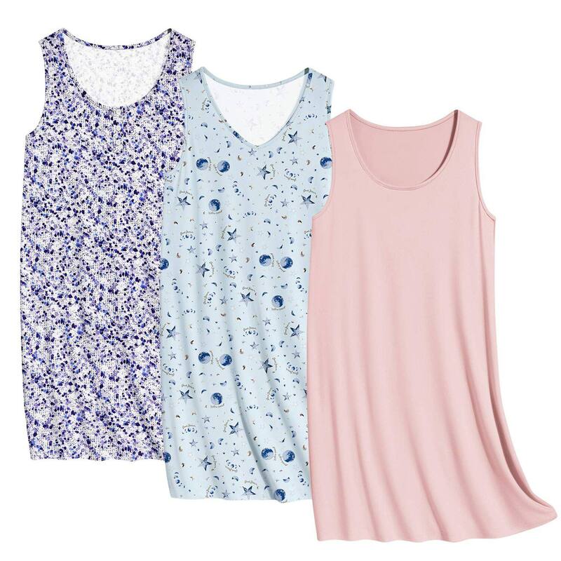 エコアー レディース アンダーお召しもの ナイト爵お召しもの プルオーバー ノースリーブ Ekouaer Three Pack Nightgowns for Women Sleevelessleepwear Nightshirt Wide Strap Tank Sleep Shirt Purple Print Pink サクラ色