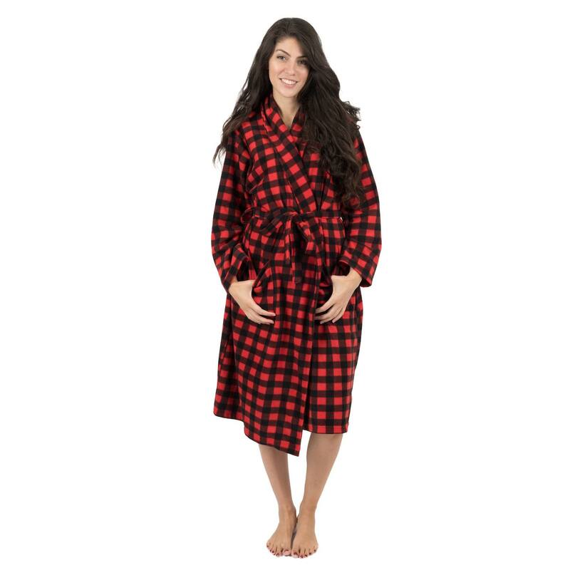 レベレット レディース アンダーお召しもの ナイト爵お召しもの フリース Leveret Womens Fleece Robe Plaid Black Red 黒いこと