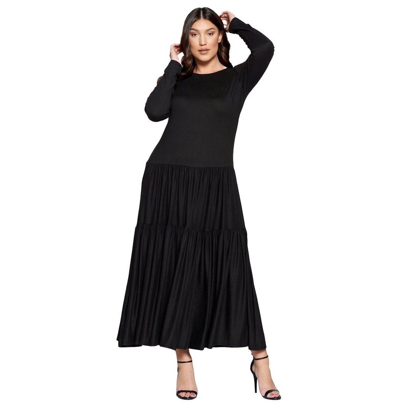 リブド レディース トップス 衣装 ティアード つけ加える大きさ マキシ L I V D Plusize Tiered Maxi Dress with Long Sleeves Black 黒いこと