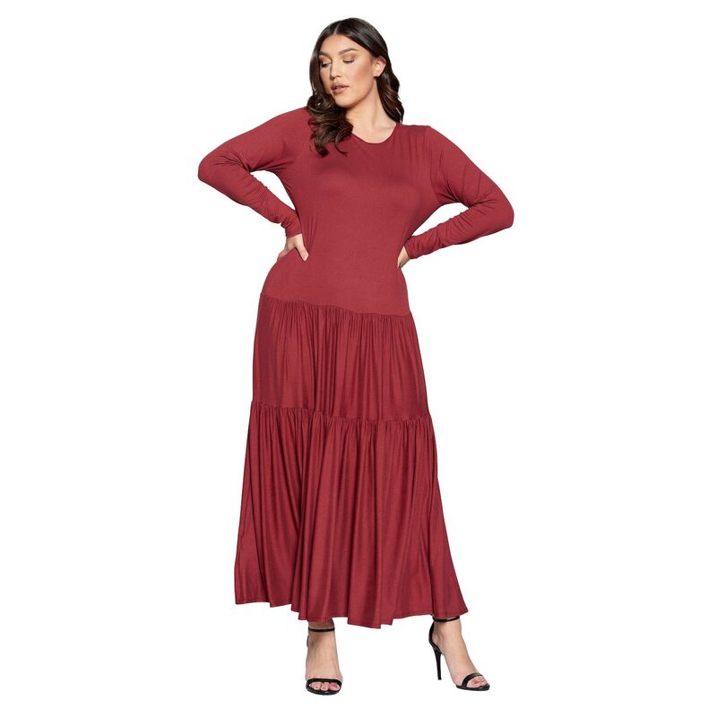 リブド レディース トップス 衣装 ティアード つけ加える大きさ マキシ L I V D Plusize Tiered Maxi Dress with Long Sleeves Marsala