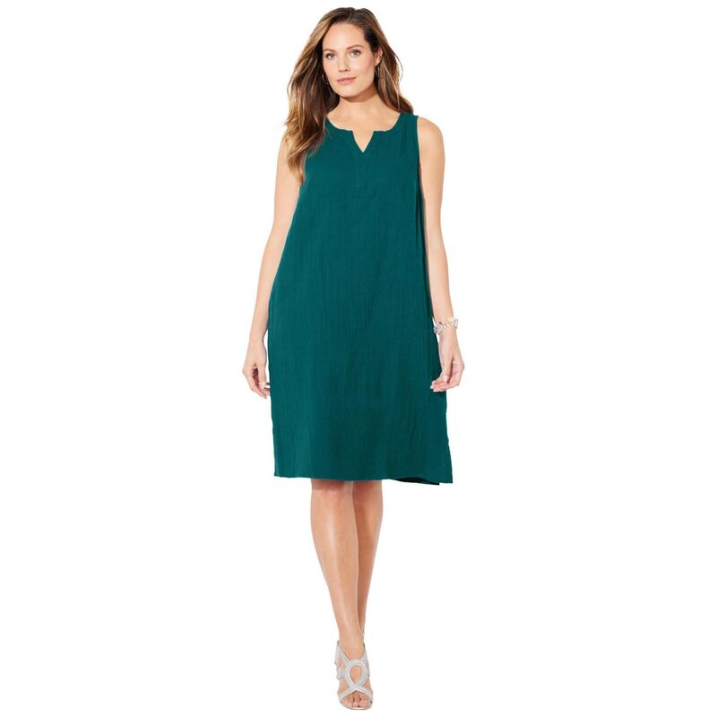 キャサリンズ レディース トップス 衣装 つけ加える大きさ プルオーバー 綿織物 Catherines Women\u0027s Plusize Anywear Pucker Cotton Shirt Dress Royal Jade