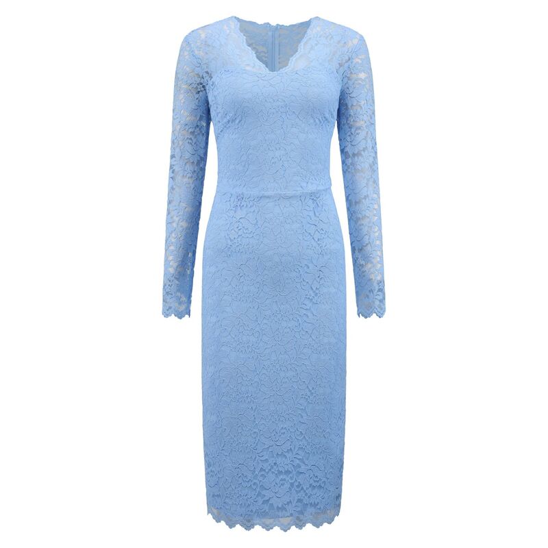 ホンベティ レディース トップス 衣装 V素っ首 御花柄 スピード競技 御花 Hombety Women\u0027s Floralace Dress V Neck Long Sleeve Cocktail Wedding Bodycon Pencil Dresses Light Blue 青み