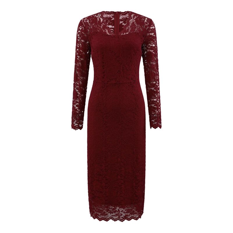 ホンベティ レディース トップス 衣装 V素っ首 御花柄 スピード競技 御花 Hombety Women\u0027s Floralace Dress V Neck Long Sleeve Cocktail Wedding Bodycon Pencil Dresses Wine Red 赤いこと
