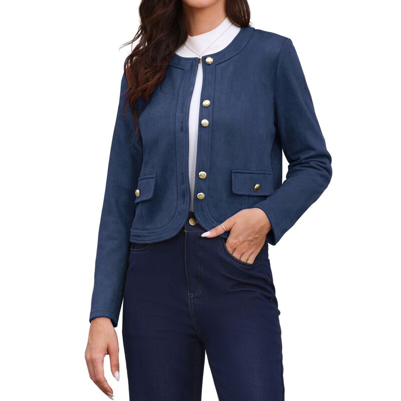 インスパイア シック レディース アウター ジャケット・ブルゾン ヴィンテージ ボタンダウン クルーネック コート ダウン INSPIRE CHICrew Neck Coat for Women Long Sleeves Button Down Vintage Jackets Dark Blue ブルー｜ReVida 店 11,684円