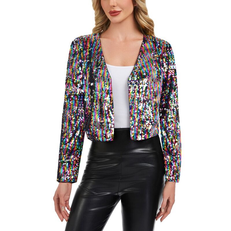 アンナカシ レディース アウター ジャケット・ブルゾン スパンコール カーディガン クロップド Anna-Kaci Women'sequin Open Front Cardigan with Long Sleeves and Cropped Fit Candy｜ReVida 店