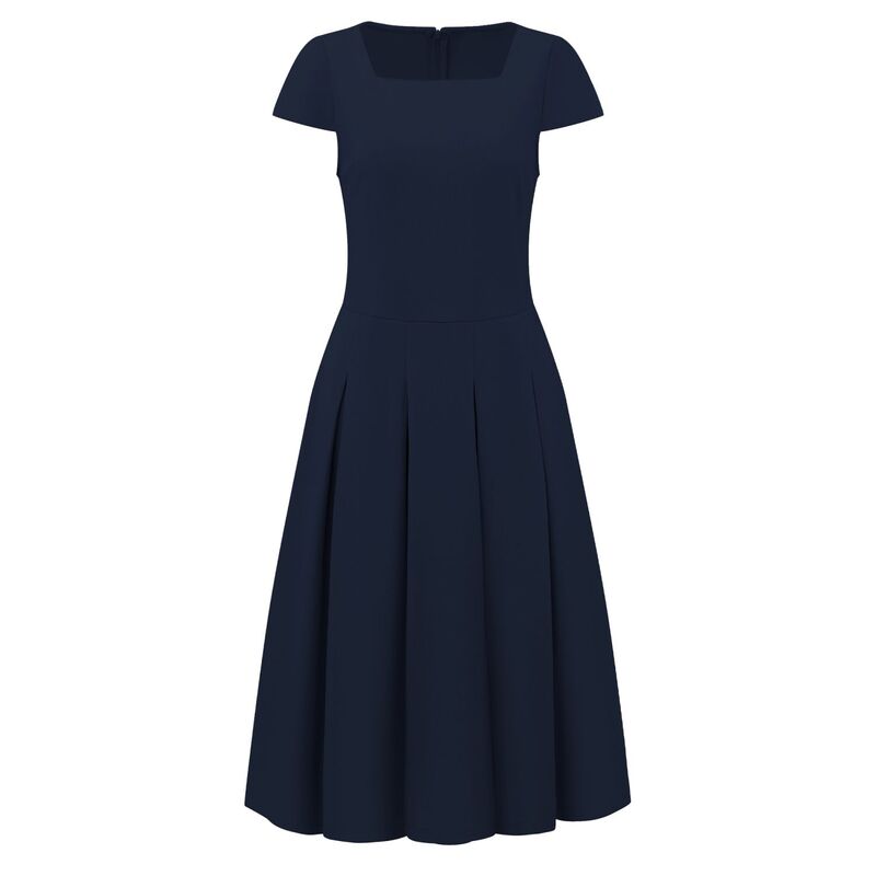 インスパイア 今めかしい レディース トップス 衣装 A 伝達ルート 筋目 旗がしら INSPIRE CHIC Women\u0027s Cap Sleeve Flare Dressquare Neck Business Work A Line Pleatedresses Navy Blue 米国海軍