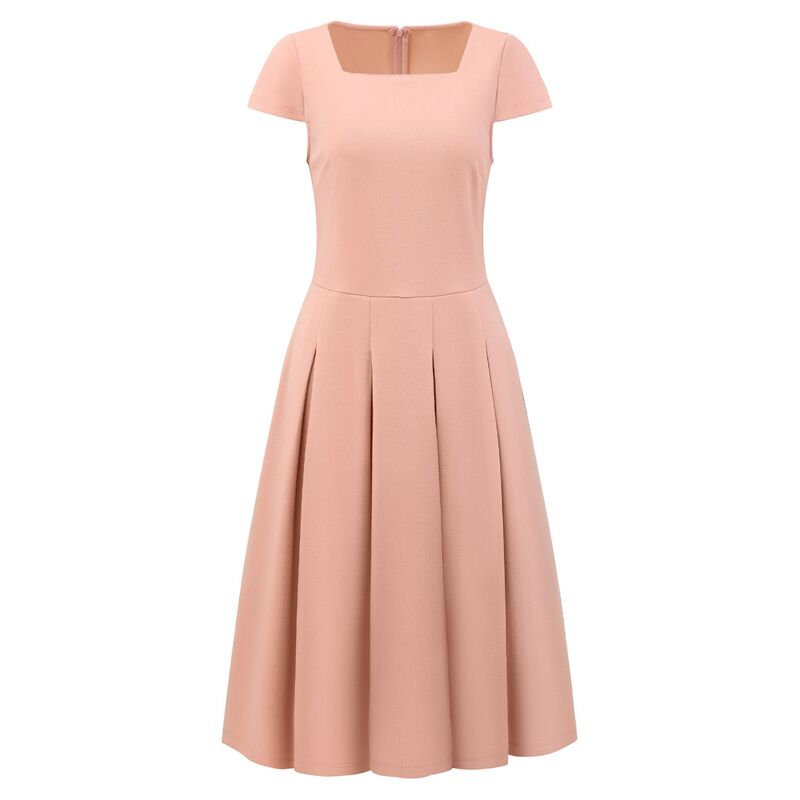 インスパイア 今めかしい レディース トップス 衣装 A 伝達ルート 筋目 旗がしら INSPIRE CHIC Women\u0027s Cap Sleeve Flare Dressquare Neck Business Work A Line Pleatedresses Pink サクラ色