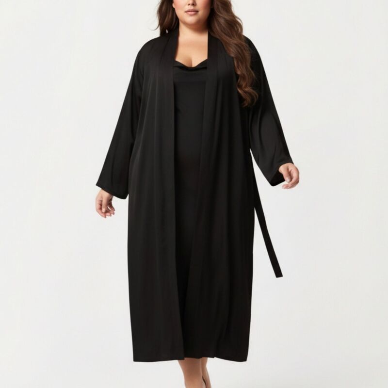 アンナカシ レディース アンダーお召しもの ナイト爵お召しもの ドレープラスサイズ Anna-Kaci Women\u0027s Plusize Long Robe Set with Soft Draped Silhouette and Smooth Flowing Fabric Black 黒いこと